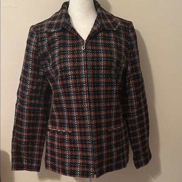 Women's Multi-Color Tweed Zip-Front Jacket - Picture 1 of 5